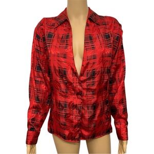 Oscar de la Renta Satin Red and Black Vintage Button Down Top Blazer size 12